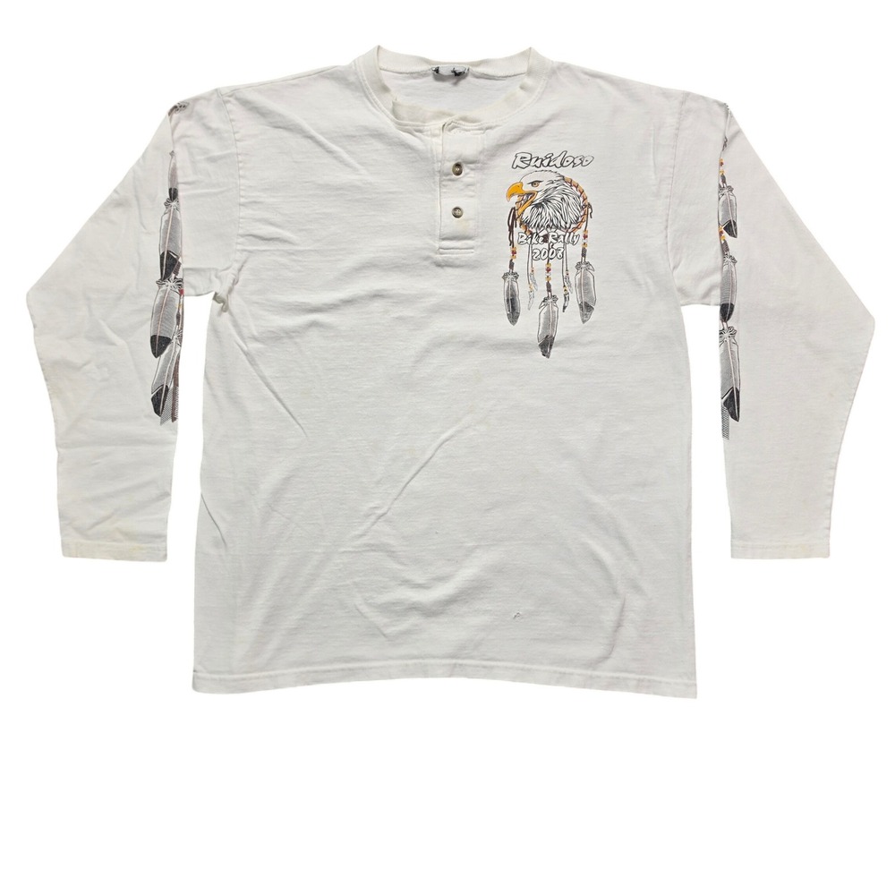 Henley Mens XL White Ruidoso NM Bike Rally 2008 Eagle Graphic Long Sleeve